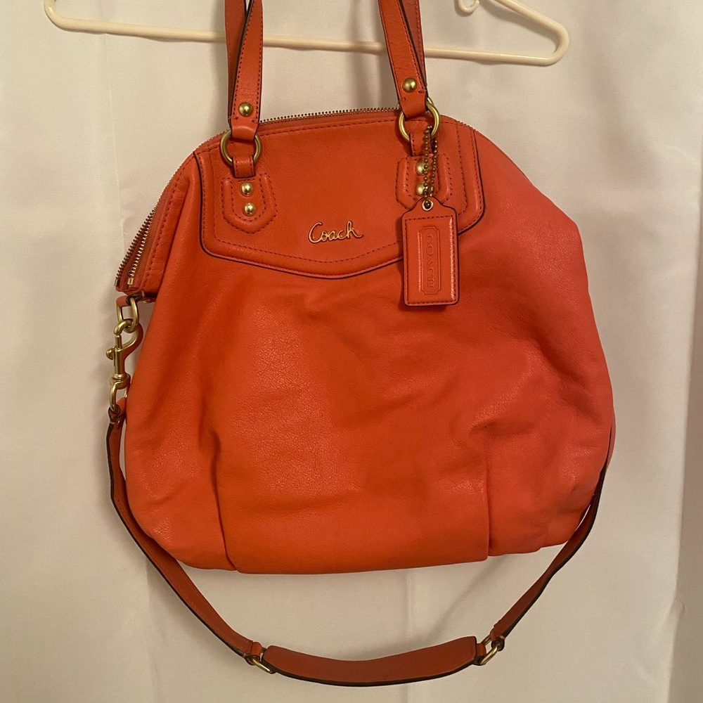 Authentic orange coach bag with messenger strap